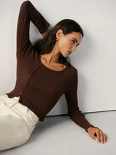 Asymmetric Button Detail Ribbed T-Shirt